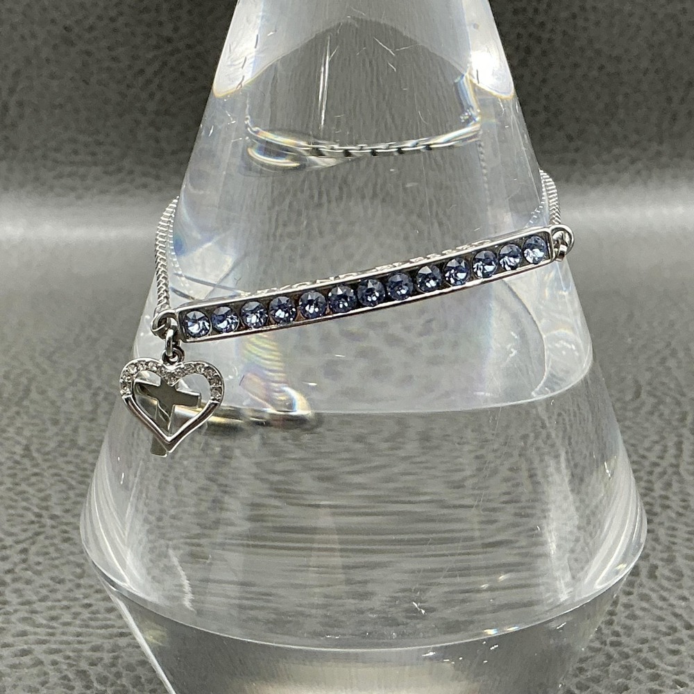 Silver‎ Tone Beyond Blessed Bracelet Blue Stone Heart Cross Bolo Close Cuff